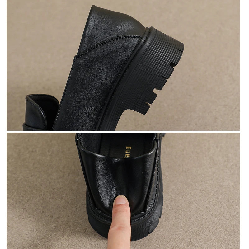 Automne Femmes Plateforme Mocassins Cuir Chaussures Décontractées Slip-on Flats 4 cm Hauteur de Talon Décoration Métallique Épaisse Semelle Épaisse Chaussures Femmes