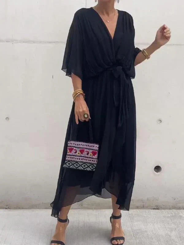 Anya | Robe en chiffon de soie avec décolleté en V
