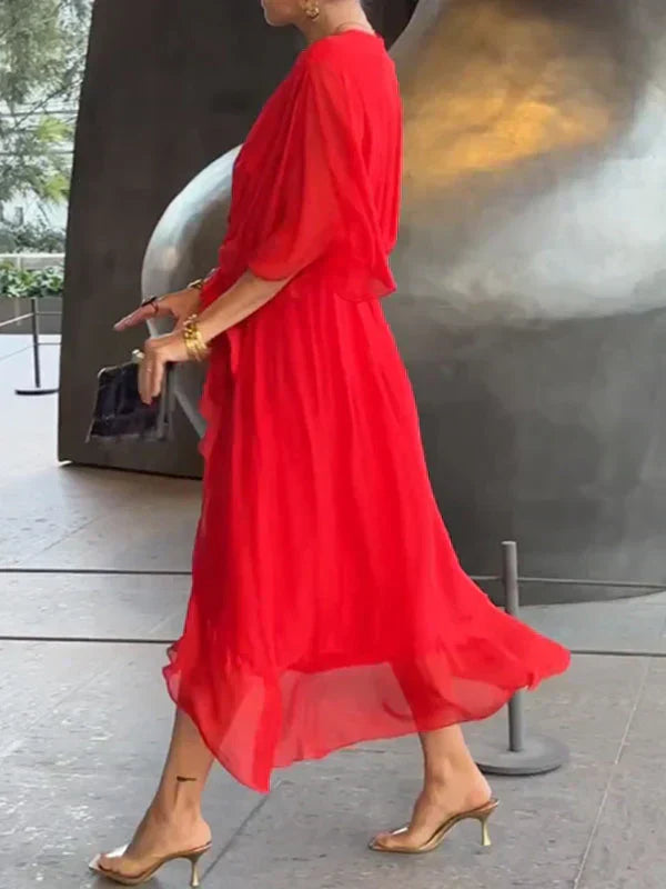 Anya | Robe en chiffon de soie avec décolleté en V