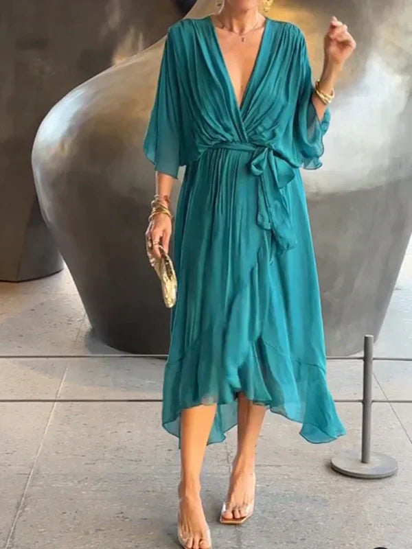 Anya | Robe en chiffon de soie avec décolleté en V
