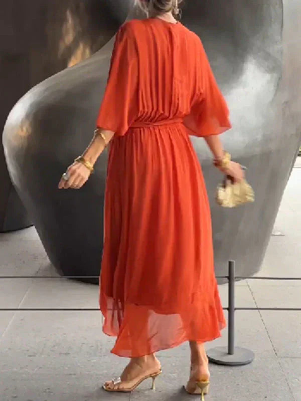 Anya | Robe en chiffon de soie avec décolleté en V