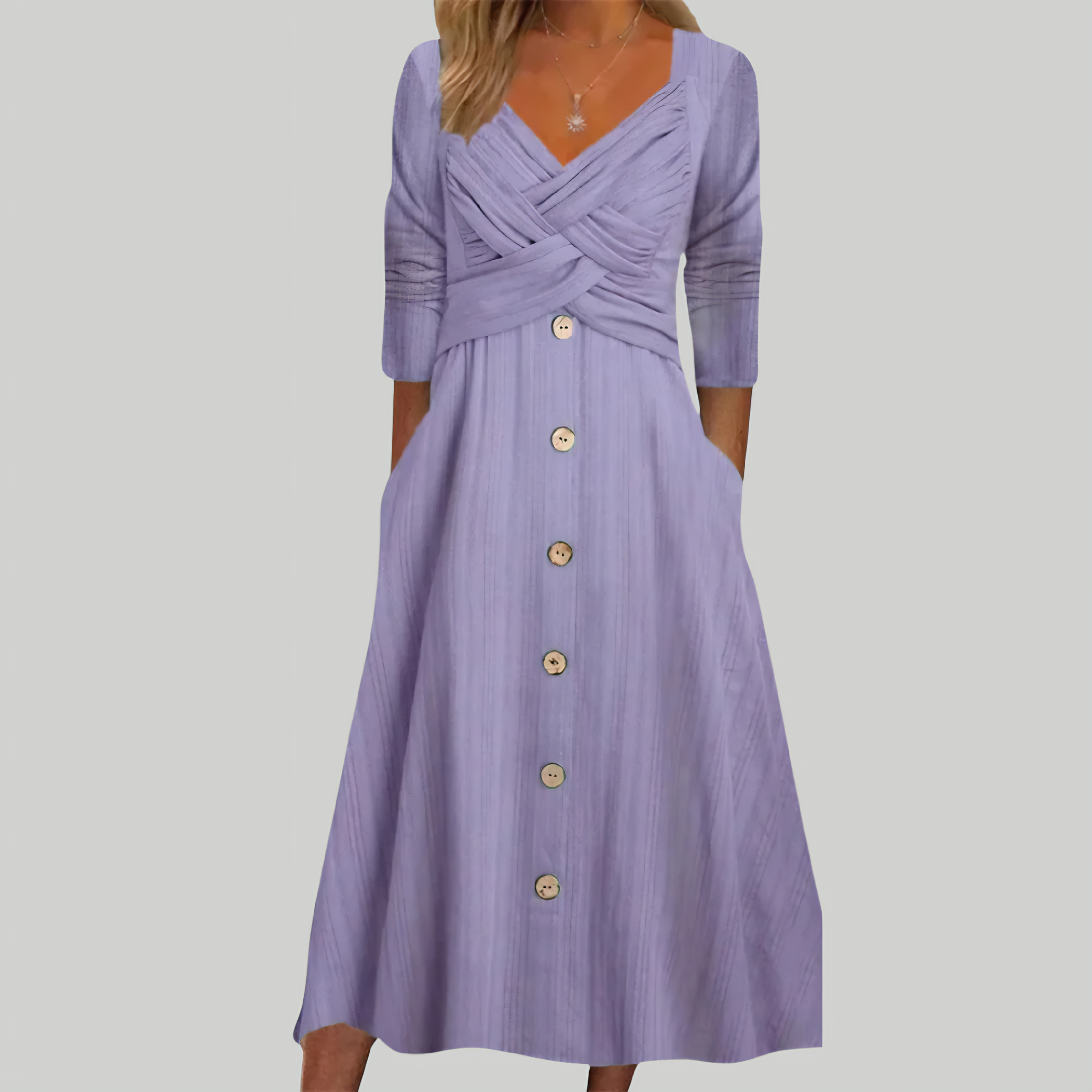 Elena | Robe Élégante & Affinante avec Boutons et Détails Croisés