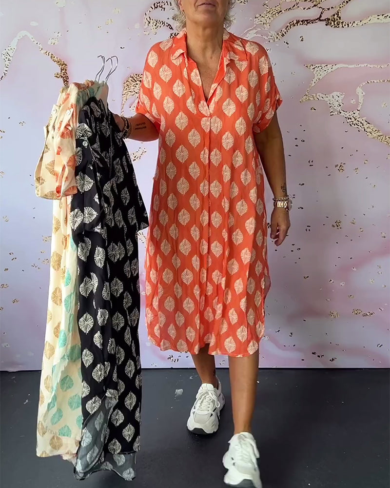 Liora™ | Robe D'été Ample avec Col Revers et Manches Courtes