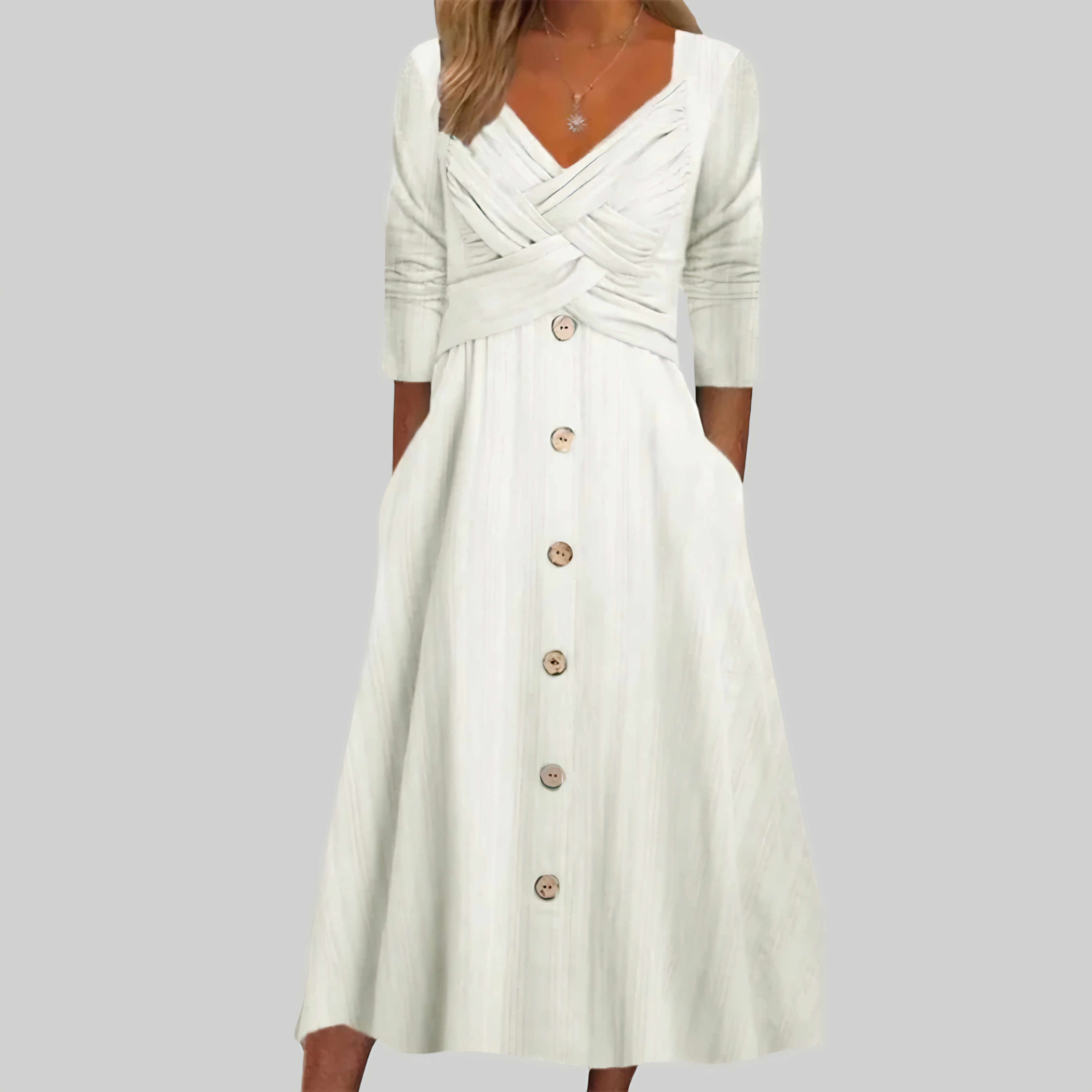 Elena | Robe Élégante & Affinante avec Boutons et Détails Croisés
