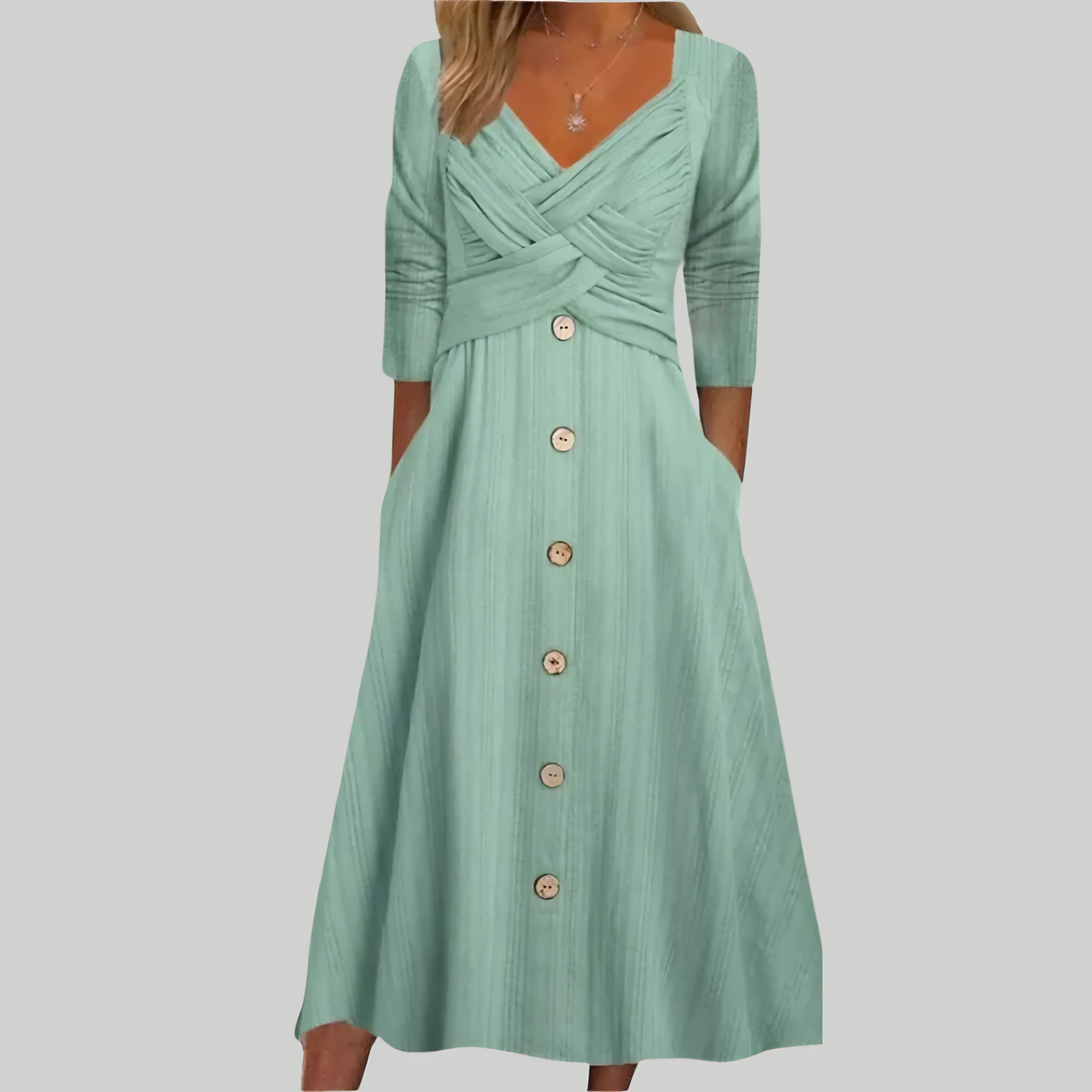 Elena | Robe Élégante & Affinante avec Boutons et Détails Croisés