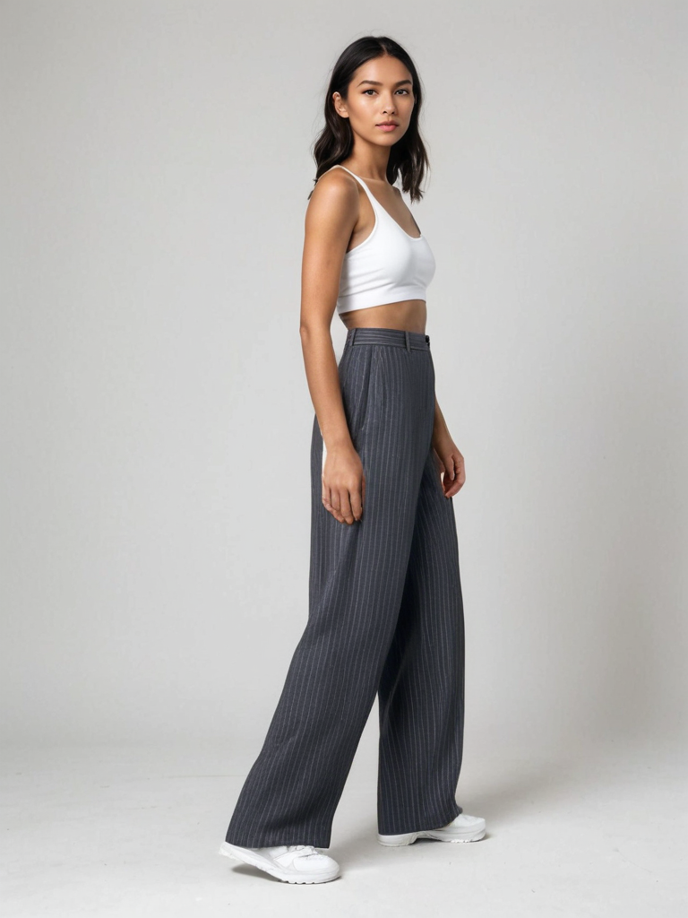 Mode Pure | Pantalon Large à Rayures Élégantes