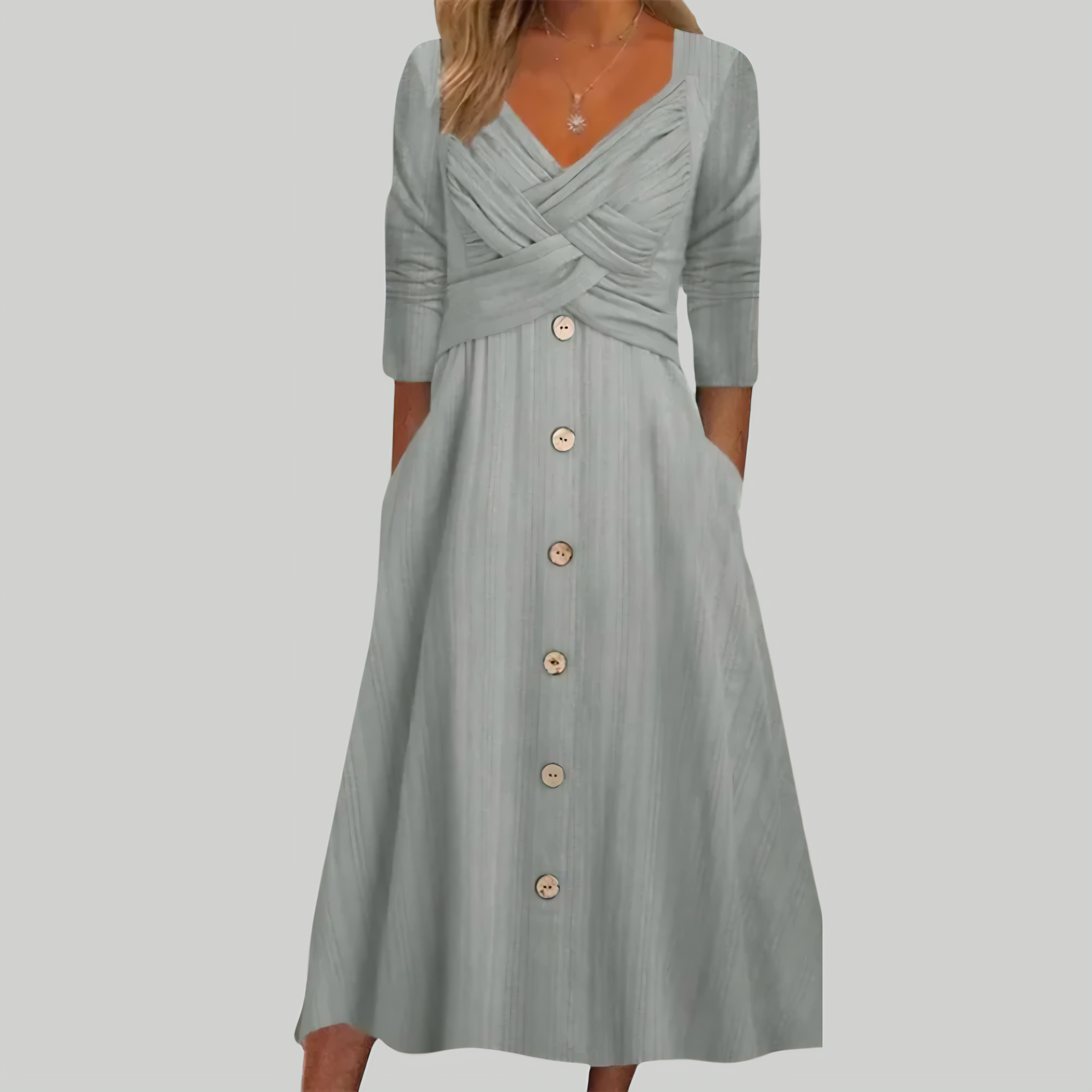 Elena | Robe Élégante & Affinante avec Boutons et Détails Croisés