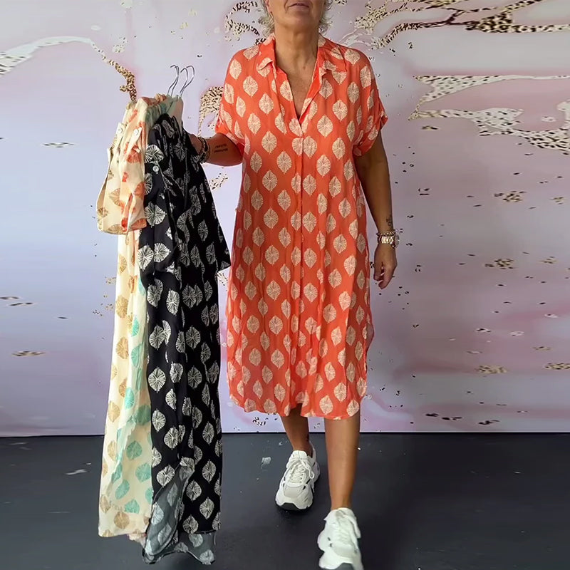 Liora™ | Robe D'été Ample avec Col Revers et Manches Courtes
