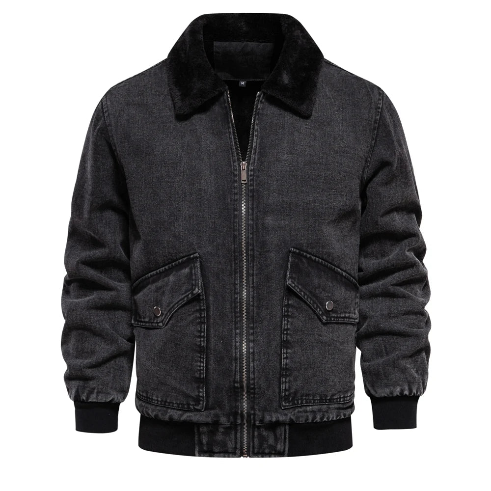 Mode Pure – Veste en Jean Chaude avec Col en Fourrure