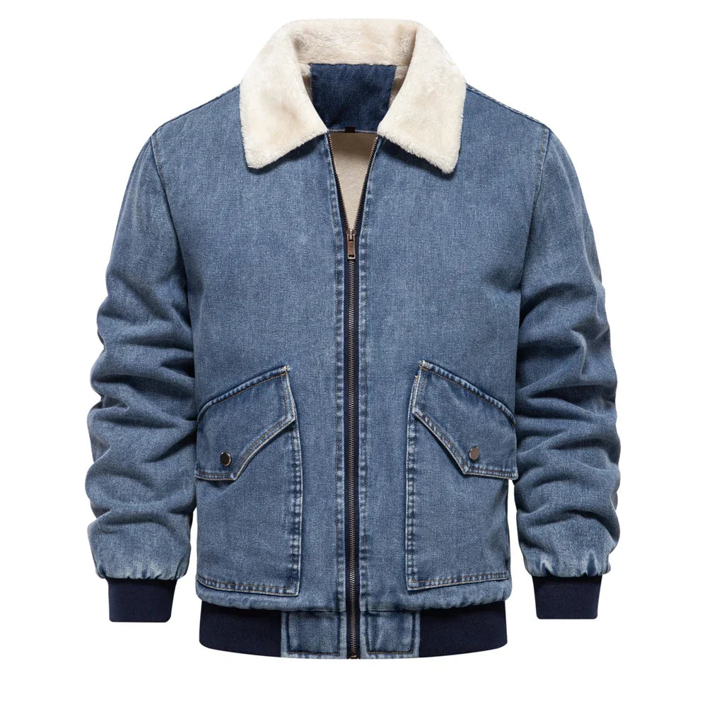 Mode Pure – Veste en Jean Chaude avec Col en Fourrure