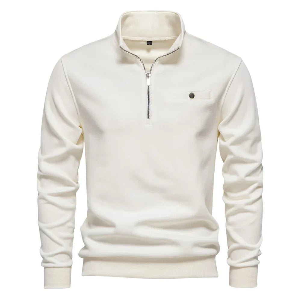 Mode Pure | Pull léger à col zippé avec poche sociale