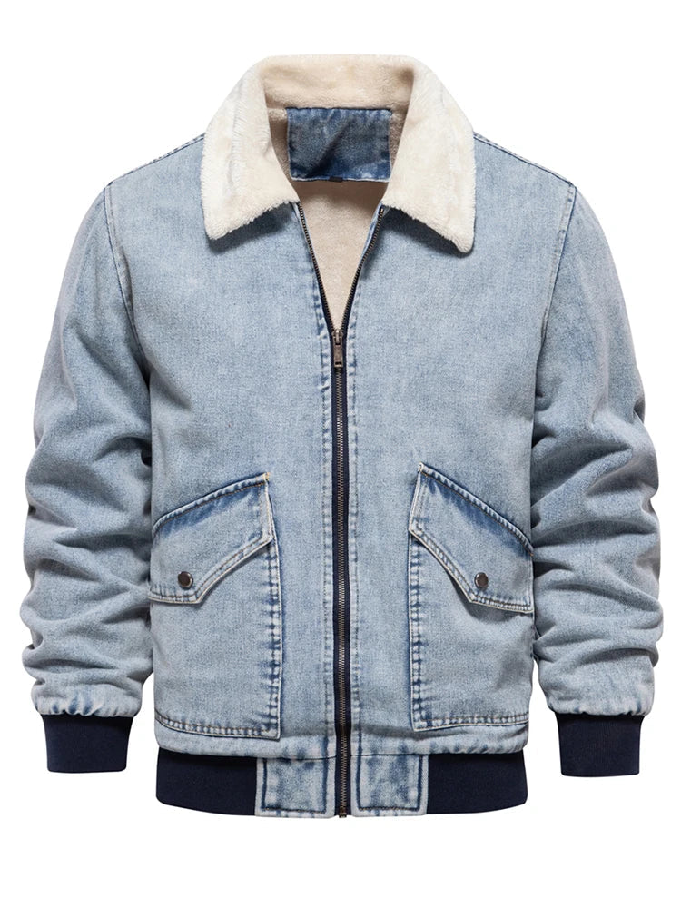 Mode Pure – Veste en Jean Chaude avec Col en Fourrure