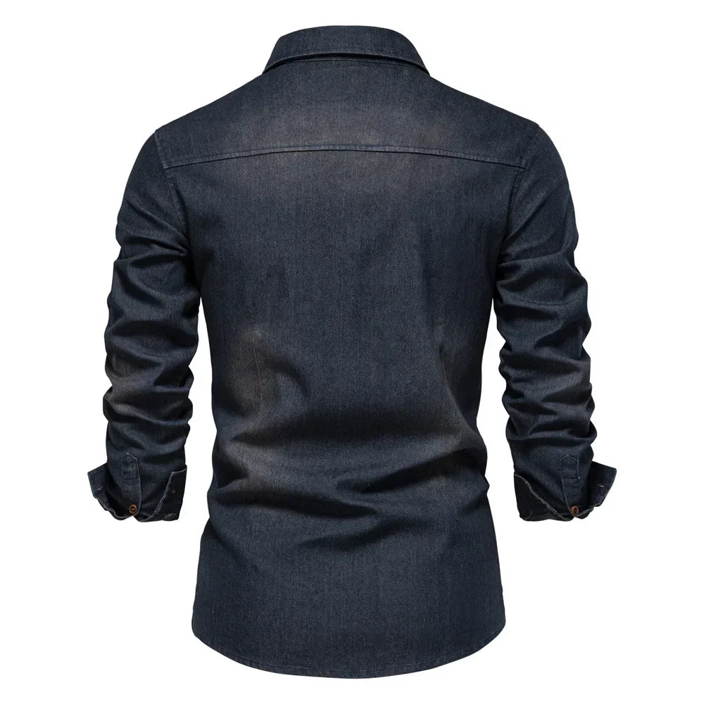 Mode Pure | Chemise en Denim Coton Élastique pour Hommes