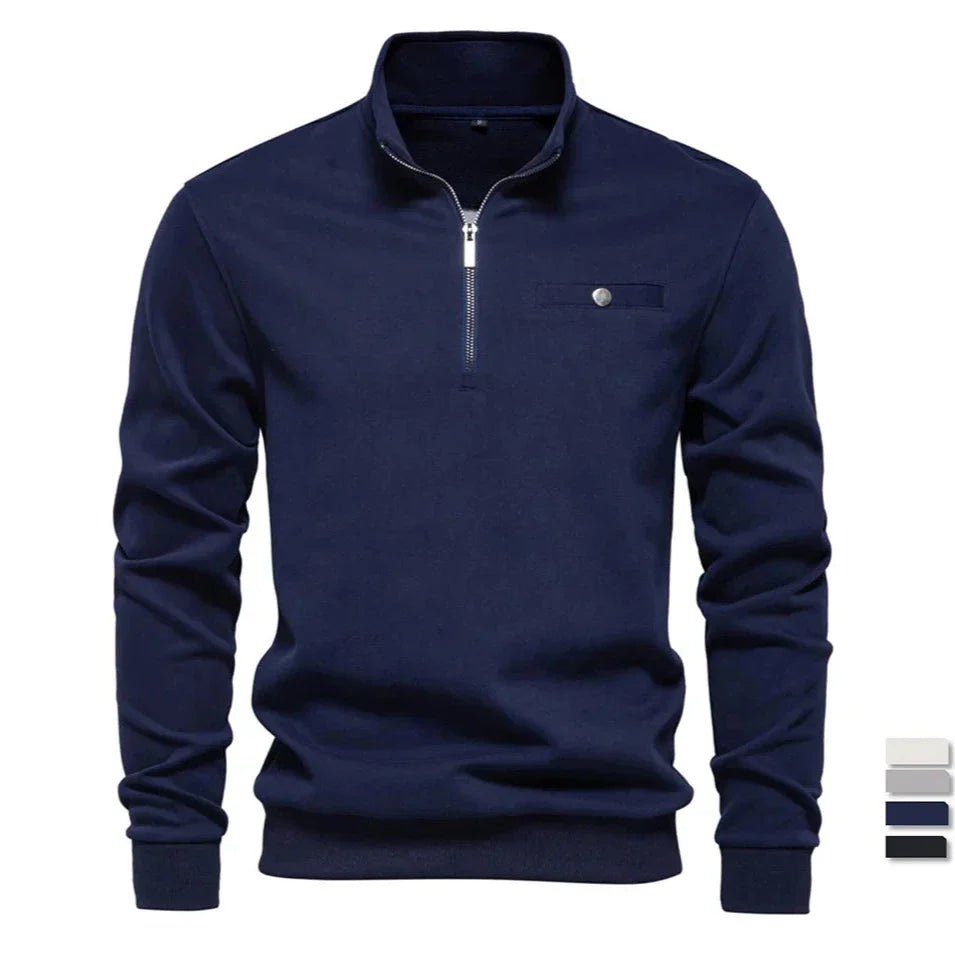 Mode Pure | Pull léger à col zippé avec poche sociale
