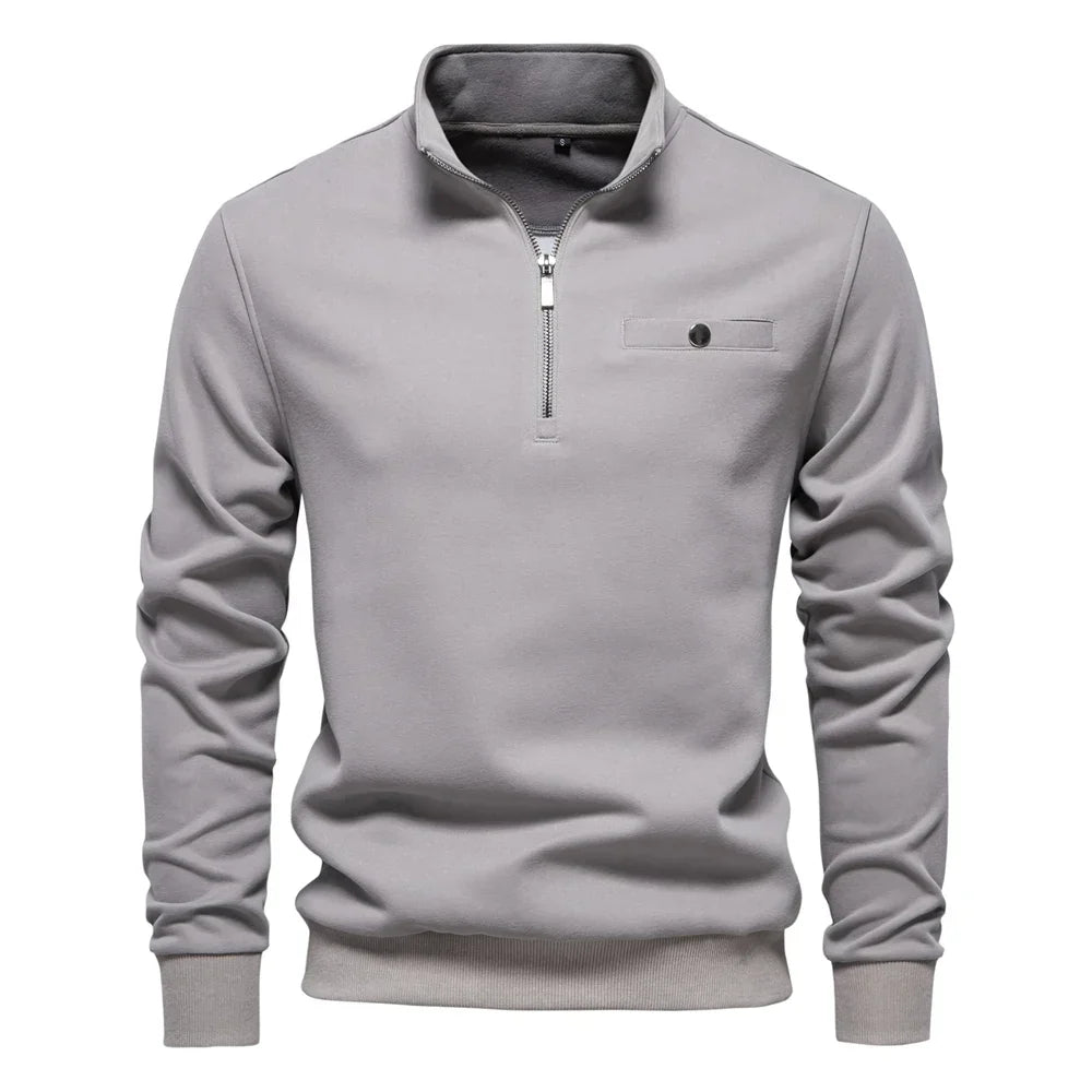 Mode Pure | Pull léger à col zippé avec poche sociale