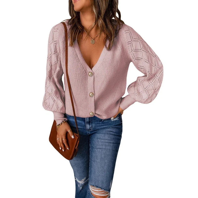 Mode Pure | Gilet Tricoté Élégant à Manches Bouffantes