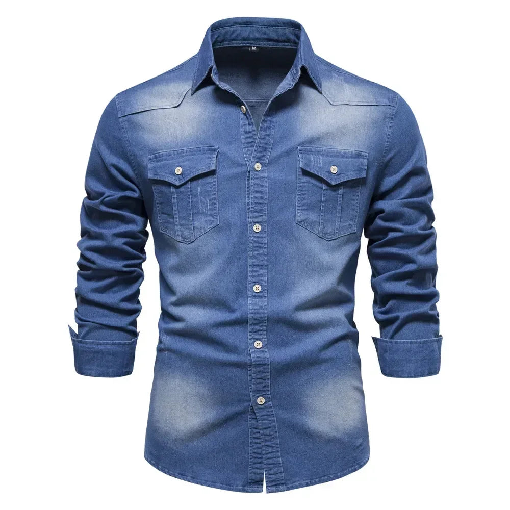 Mode Pure | Chemise en Denim Coton Élastique pour Hommes