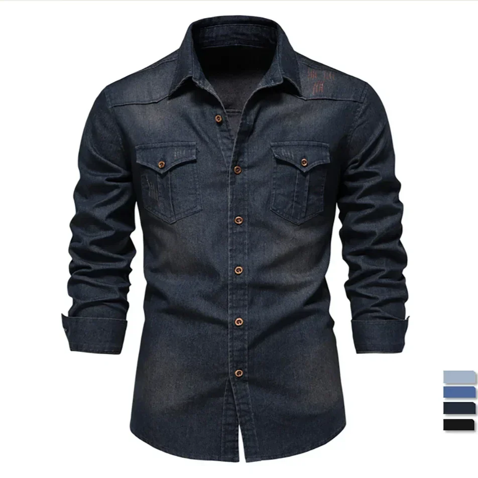 Mode Pure | Chemise en Denim Coton Élastique pour Hommes