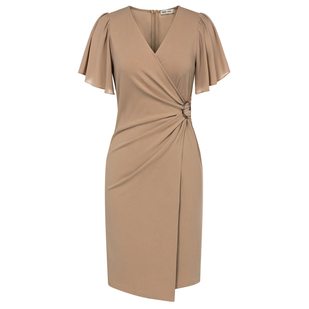 Sophie | Robe portefeuille beige élégante