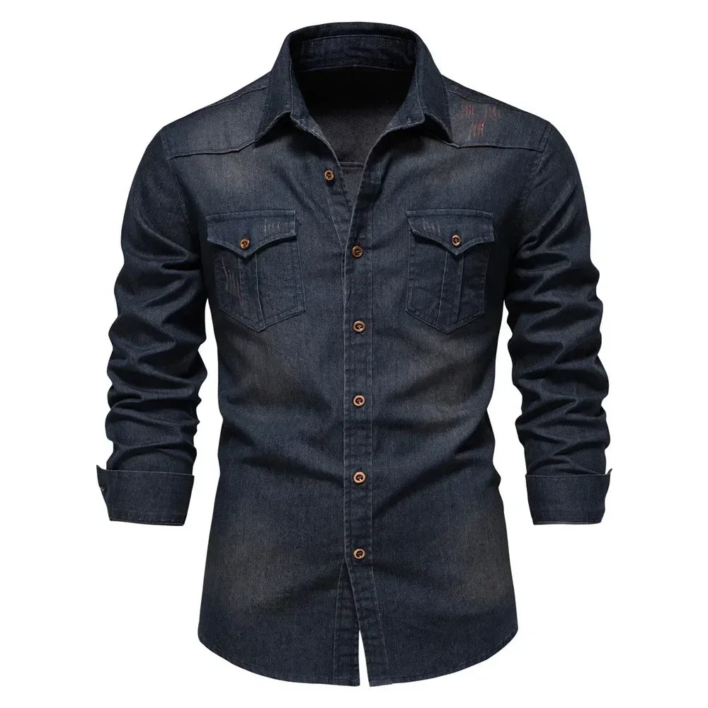 Mode Pure | Chemise en Denim Coton Élastique pour Hommes