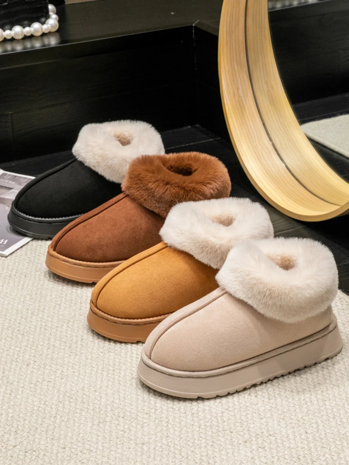 Mode Pure | Chaussons d'hiver en fausse fourrure doublés