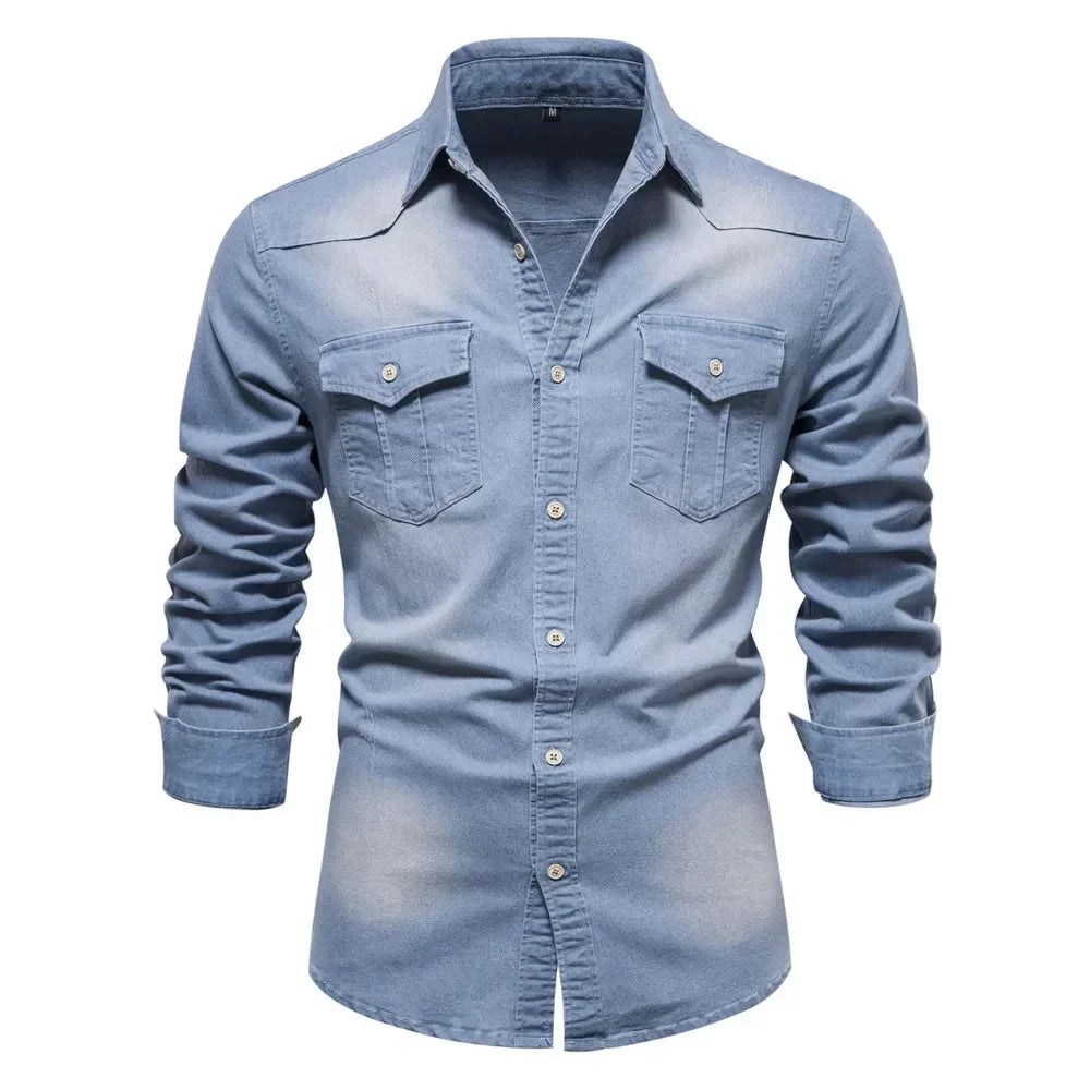 Mode Pure | Chemise en Denim Coton Élastique pour Hommes