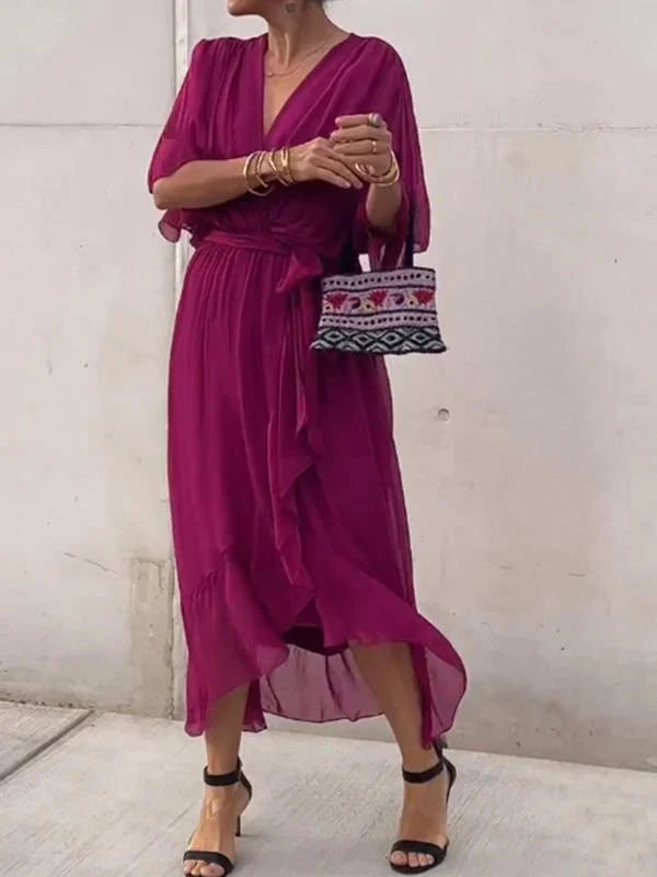 Anya | Robe en chiffon de soie avec décolleté en V