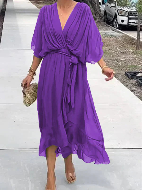 Anya | Robe en chiffon de soie avec décolleté en V