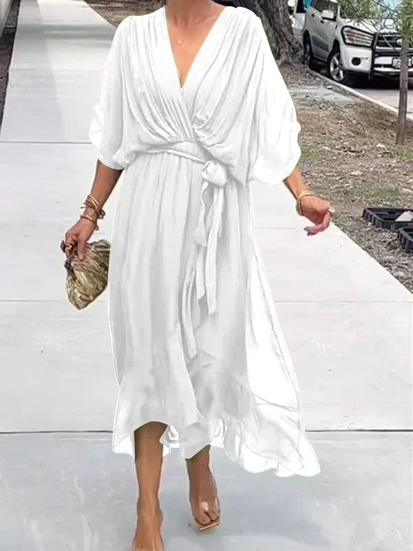 Anya | Robe en chiffon de soie avec décolleté en V