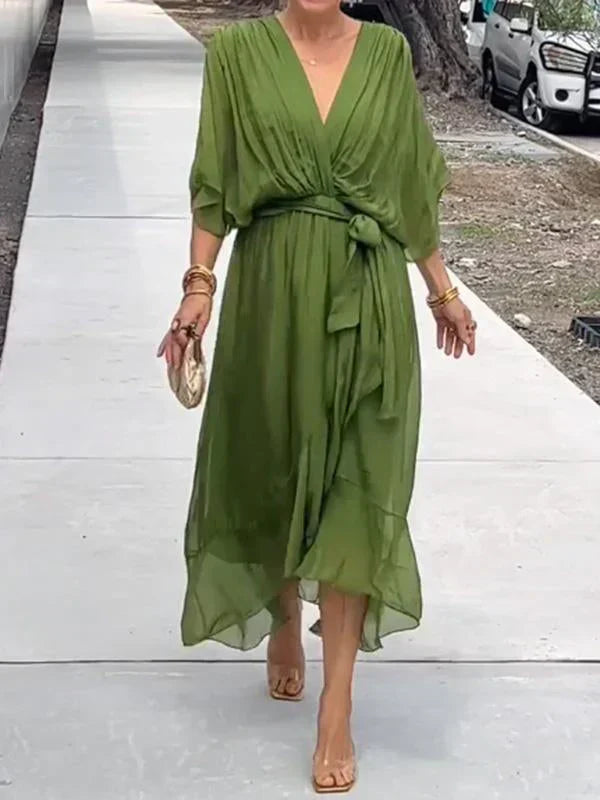 Anya | Robe en chiffon de soie avec décolleté en V