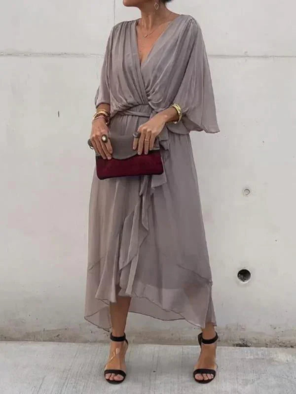 Anya | Robe en chiffon de soie avec décolleté en V