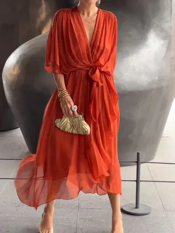Anya | Robe en chiffon de soie avec décolleté en V