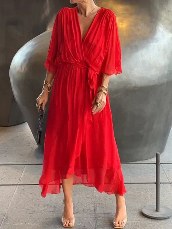 Anya | Robe en chiffon de soie avec décolleté en V